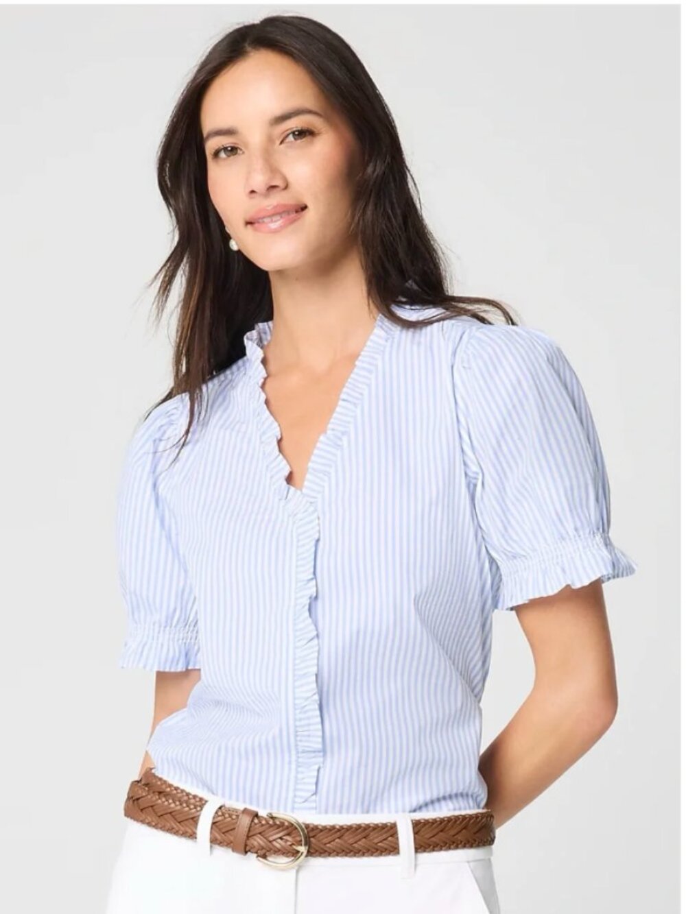 J Crew Factory Short-Sleeve Striped Ruffle Top NWT